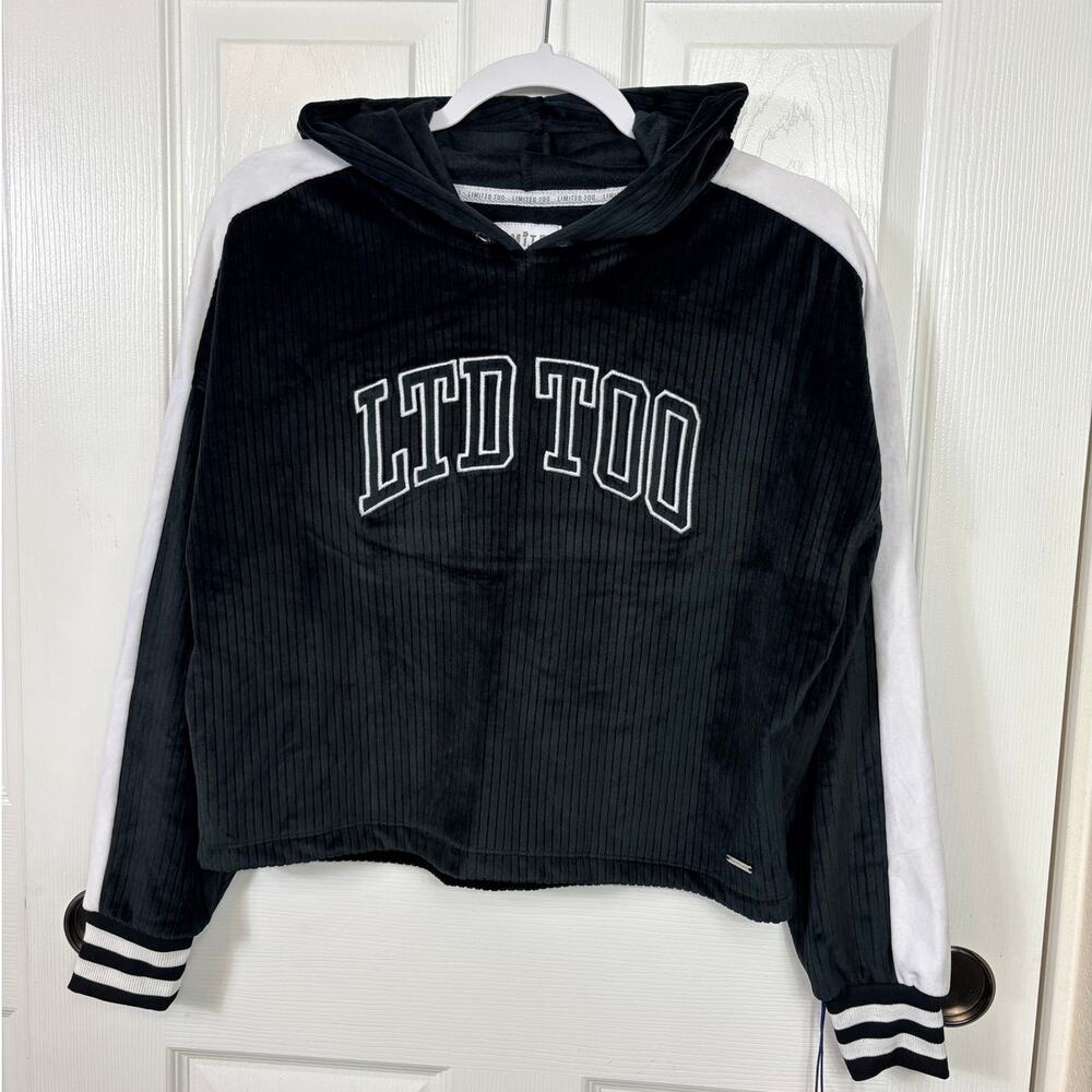 Limited Too Women's Black Velour Hooded Sweatshirt Y2K Style Size L NWT